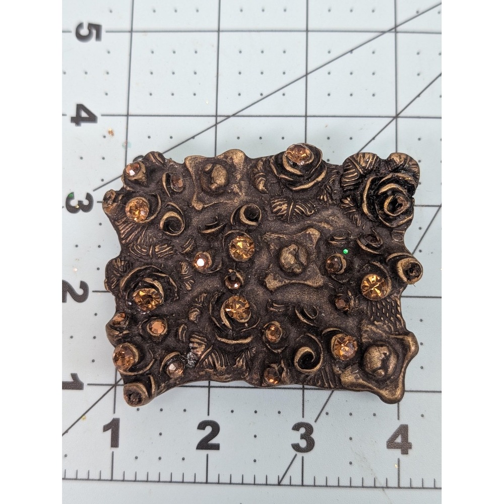 Bronze Rhinestone Belt Buckle Womens Metal Roses Floral Western Antique